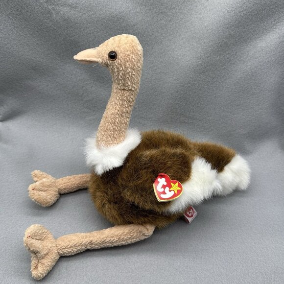 Ostrich Stretch Plush 1998 17" Bird Stuffed Toy Vintage TY Beanie Buddy Brown - Picture 3 of 12